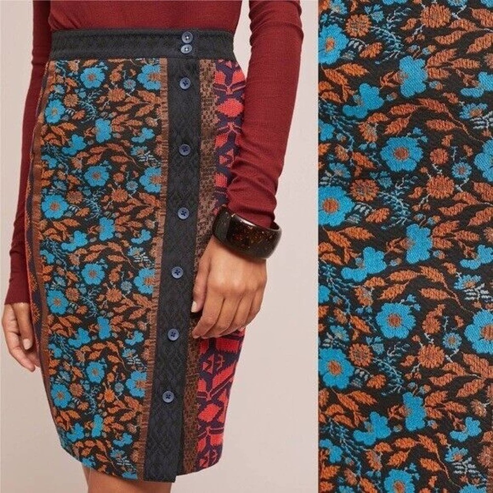 DOLAN Left Coast Anthropologie Pencil Skirt size XS Jacquard Straight Buttons